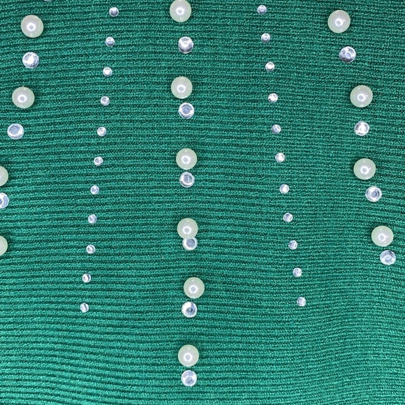Liv Milano Green Sweater with Pearl Rhinestones NWT Size S - Picture 4 of 13